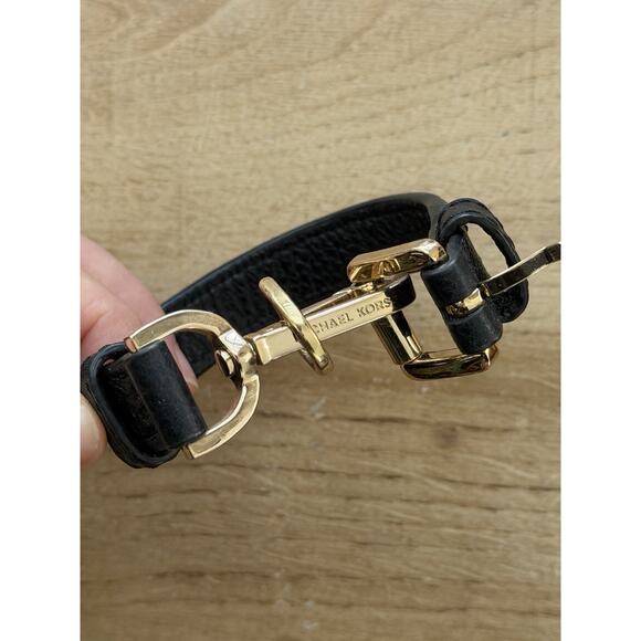 Michael Kors Black Leather Gold Hardware Horsebit Buckle Bracelet - Picture 3 of 6